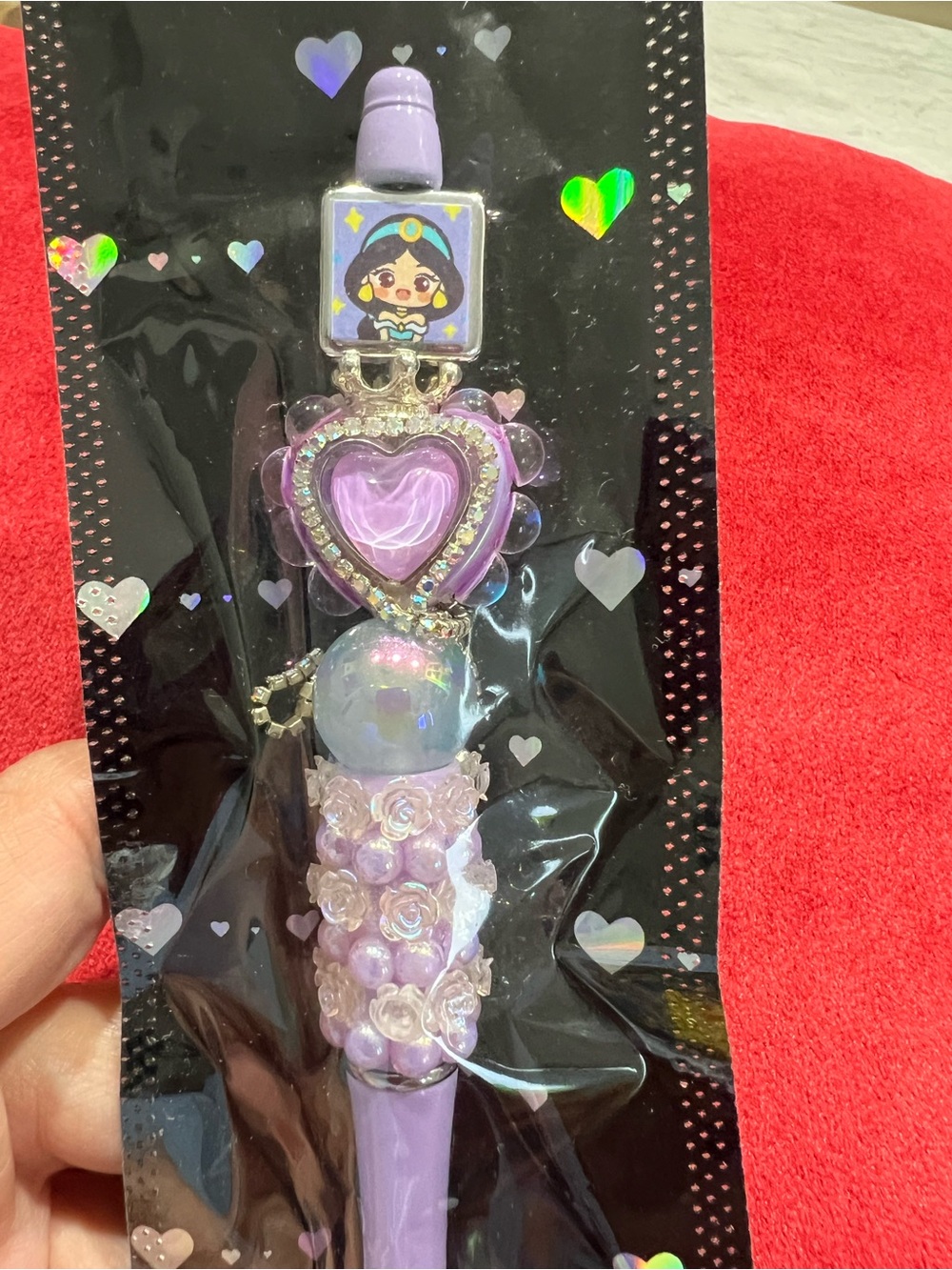 Source Unknown Lavender Jasmine Floral Heart Charm Pen with Cartoon Topper